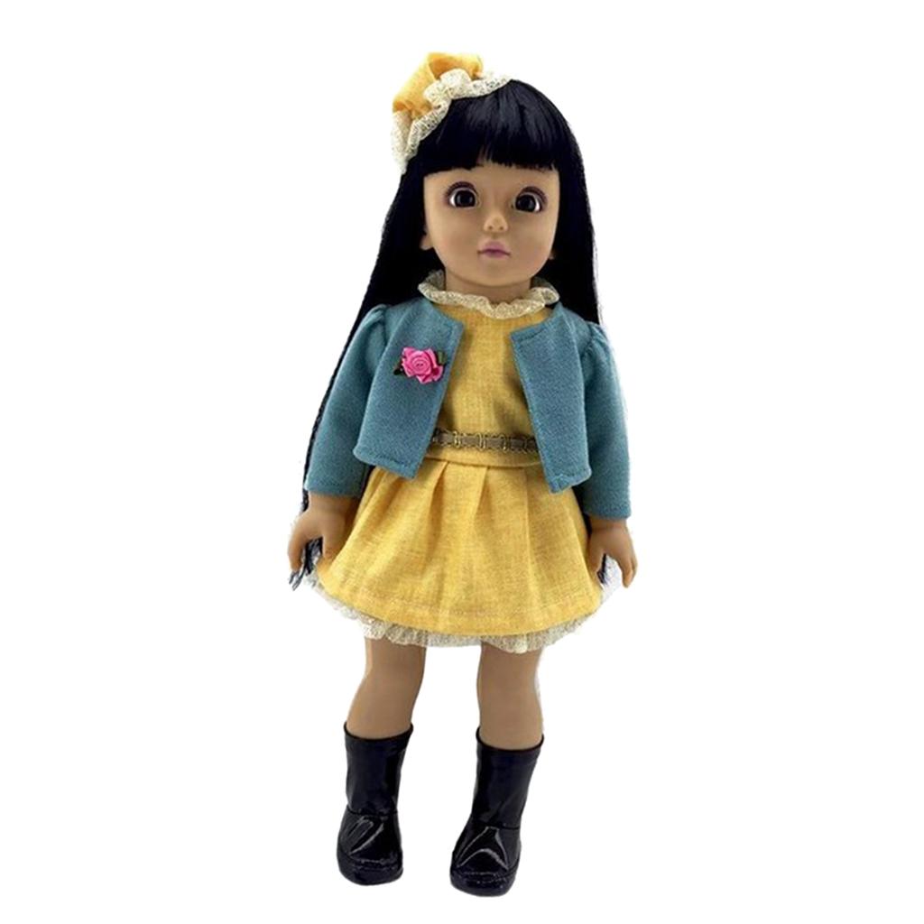 17'' Lifelike Girl Doll Vinyl Doll with Long Hair in Yellow Dress Kids Gifts