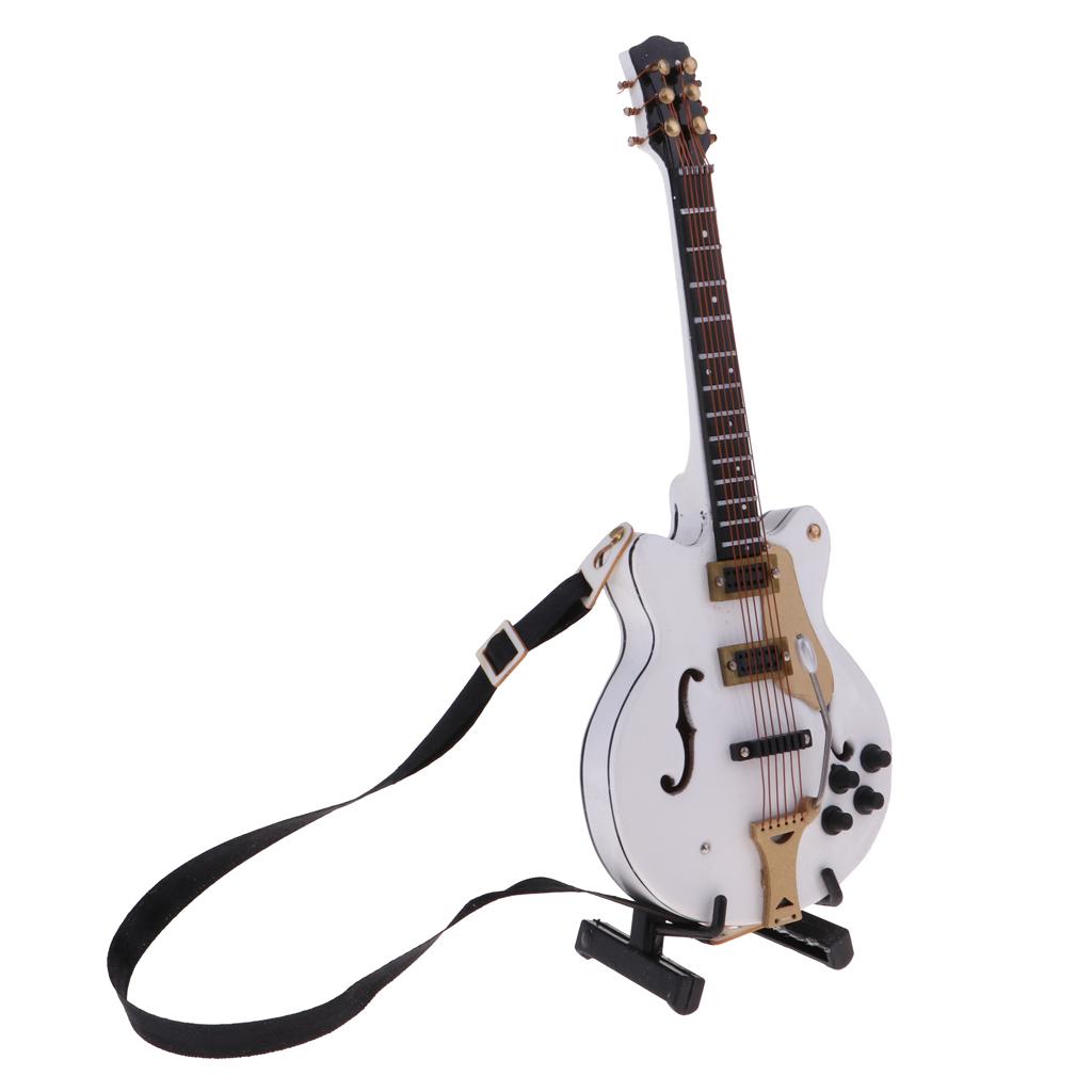 Handmade 1/8 Scale Dollhouse Miniature Wooden Guitar Model Decor White
