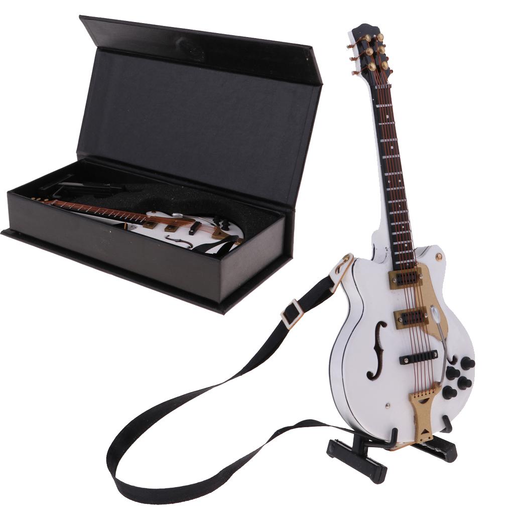 Handmade 1/8 Scale Dollhouse Miniature Wooden Guitar Model Decor White