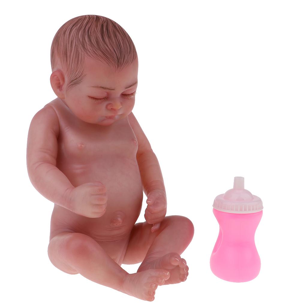 Delicate 10 Full Vinyl Reborn Doll Newborn Baby Girl Doll with Bottle"