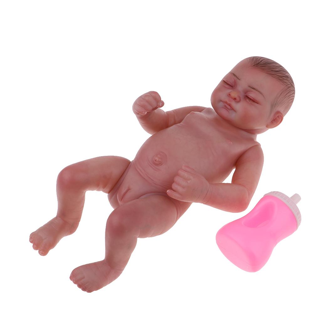 Delicate 10 Full Vinyl Reborn Doll Newborn Baby Girl Doll with Bottle"