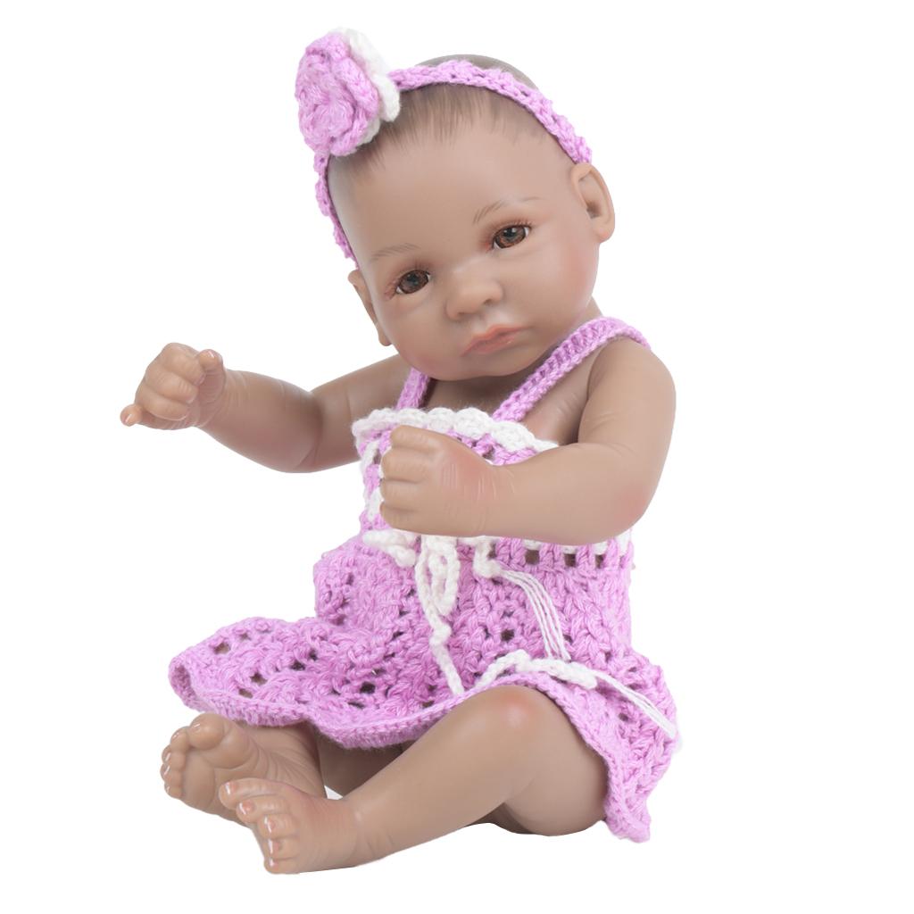 11inch Lifelike Soft Full Vinyl Body Newborn Baby In Dress with Hairband