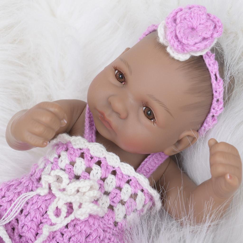 11inch Lifelike Soft Full Vinyl Body Newborn Baby In Dress with Hairband