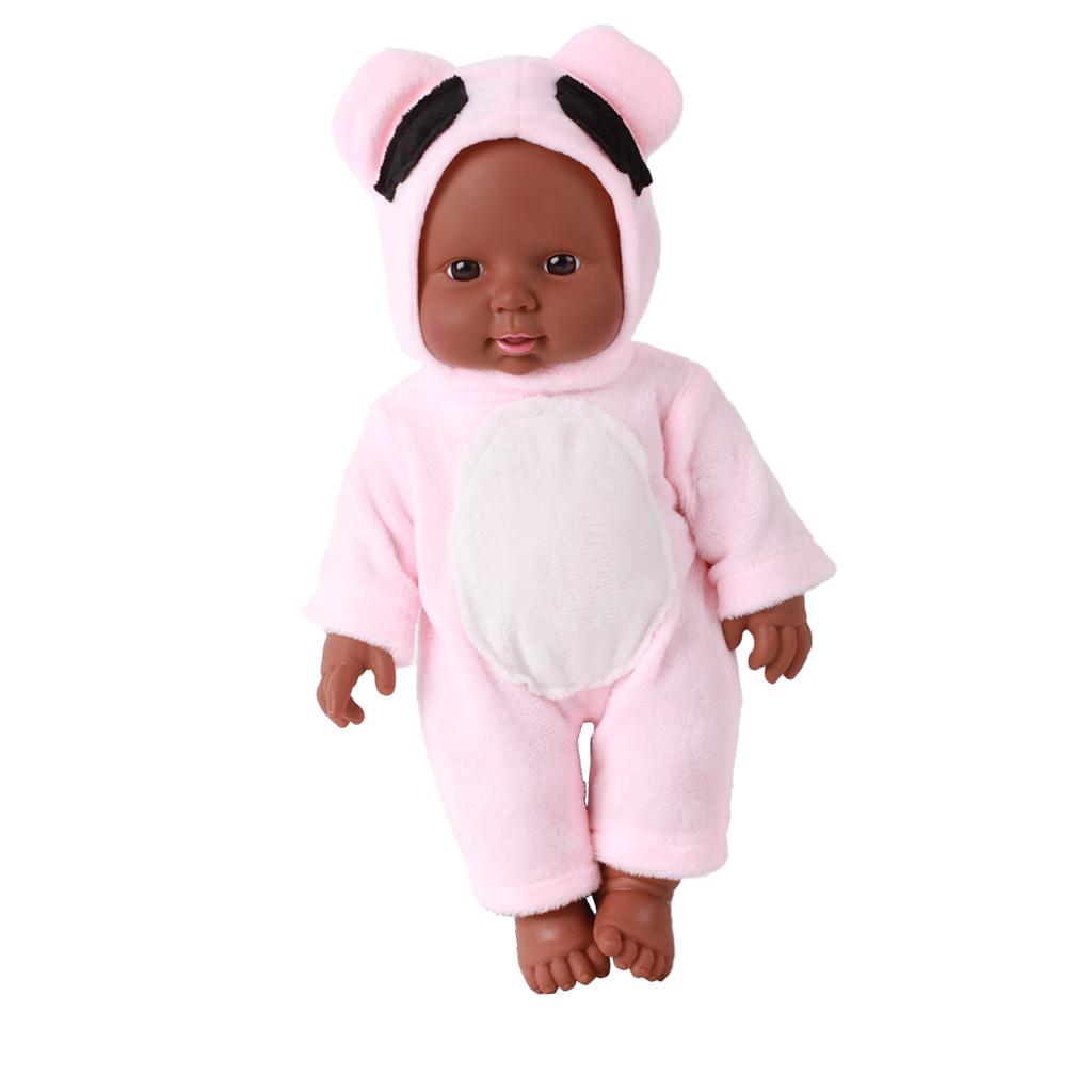 30cm Real Life Baby Boy Doll Vinyl African Newborn Infant in Pink Clothes