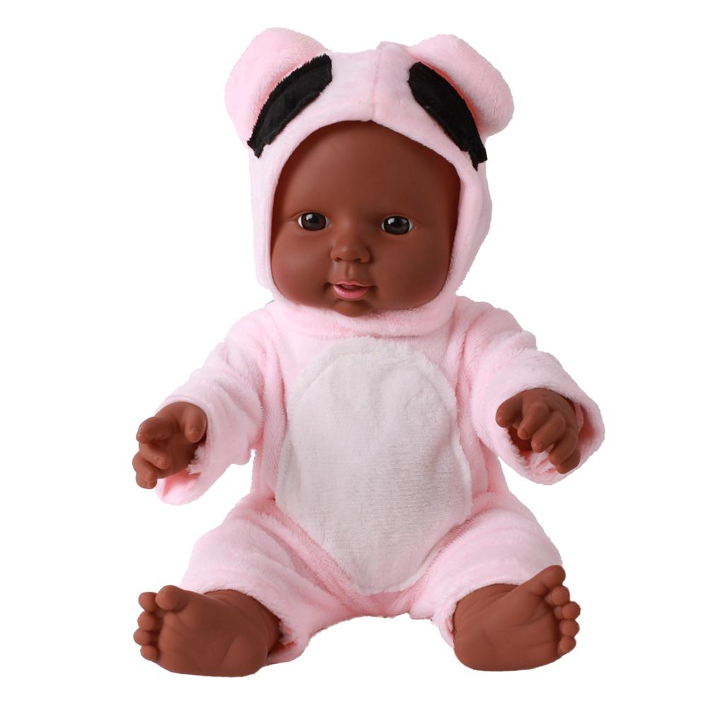 30cm Real Life Baby Boy Doll Vinyl African Newborn Infant in Pink Clothes