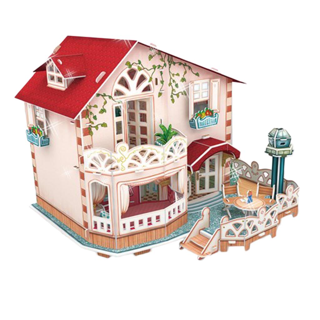 DIY Wooden Doll House Kit Miniature Villa Buildings with Furniture LED Light