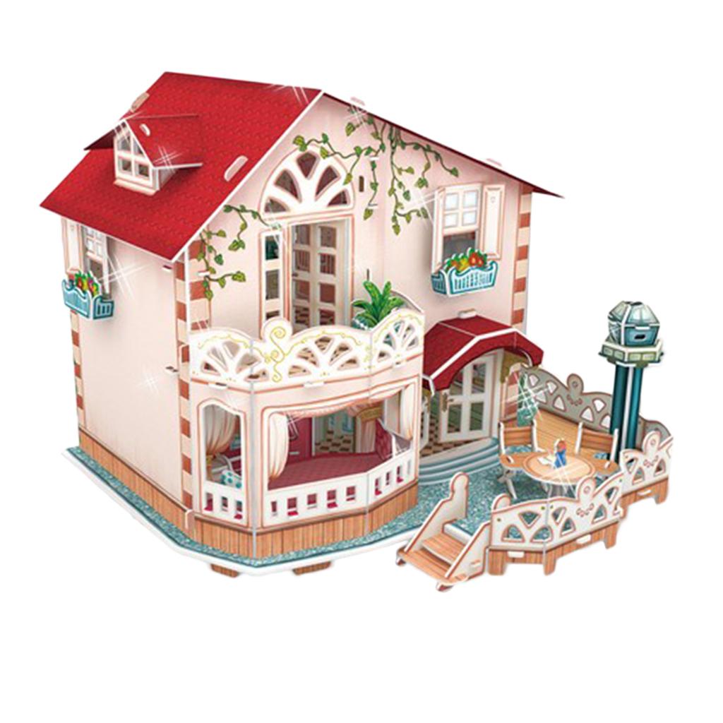 DIY Wooden Doll House Kit Miniature Villa Buildings with Furniture LED Light