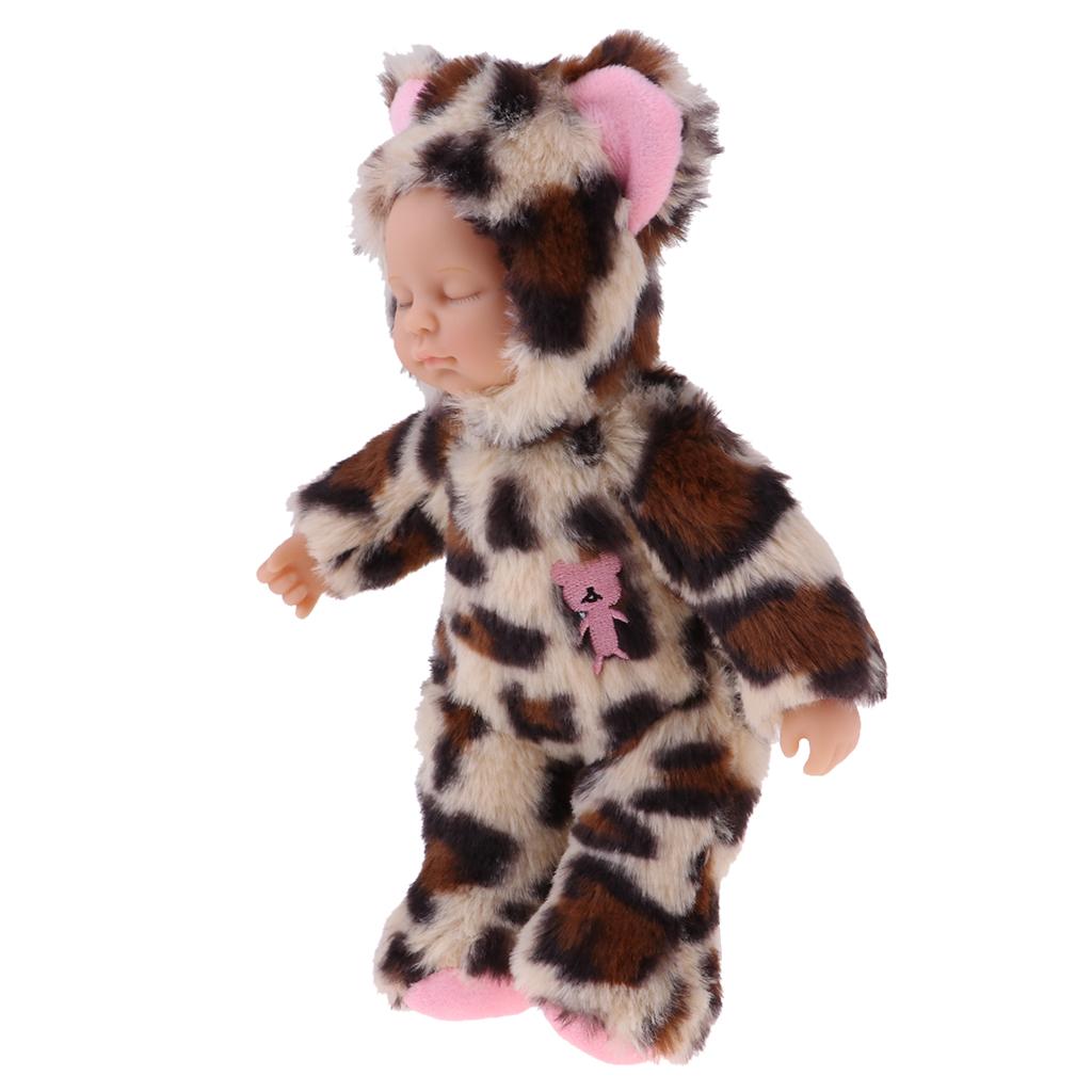 25cm Lifelike Stuffed Reborn Sleep Plush Baby Doll w/ Leopard Clothes Toys