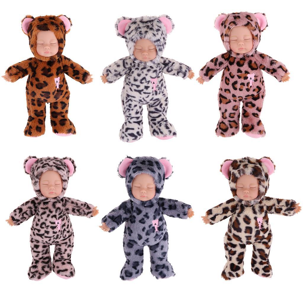 35cm Lifelike Stuffed Reborn Sleep Plush Baby Doll w/ Leopard Clothes Toys