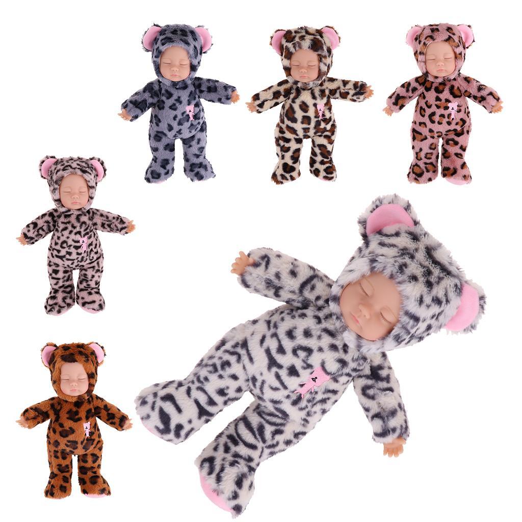 35cm Lifelike Stuffed Reborn Sleep Plush Baby Doll w/ Leopard Clothes Toys