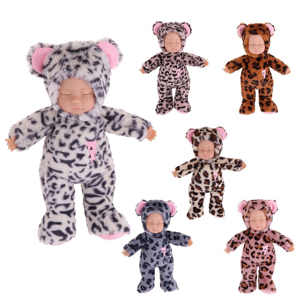 35cm Lifelike Stuffed Reborn Sleep Plush Baby Doll w/ Leopard Clothes Toys