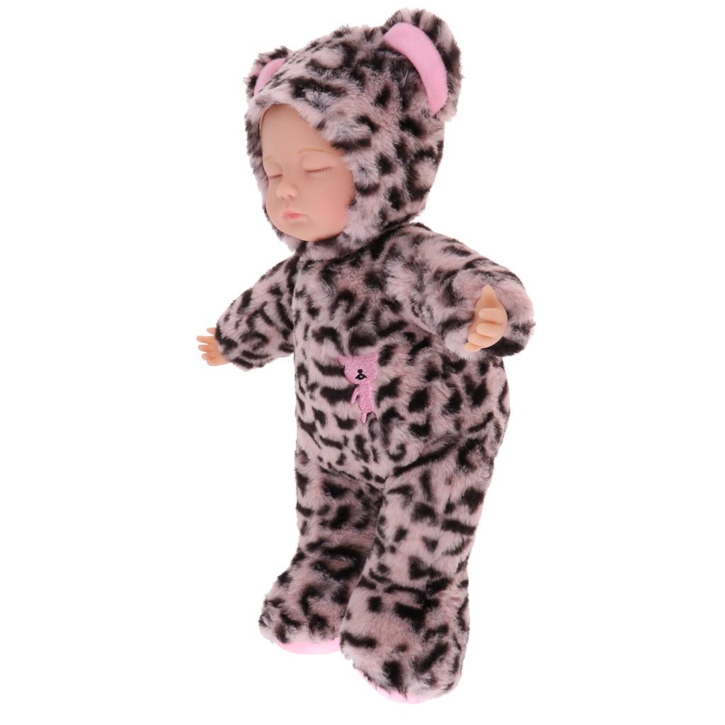 Cute Soft Appease Leopard Stuffed Plush Doll Reborn Sleeping Baby Doll Gift