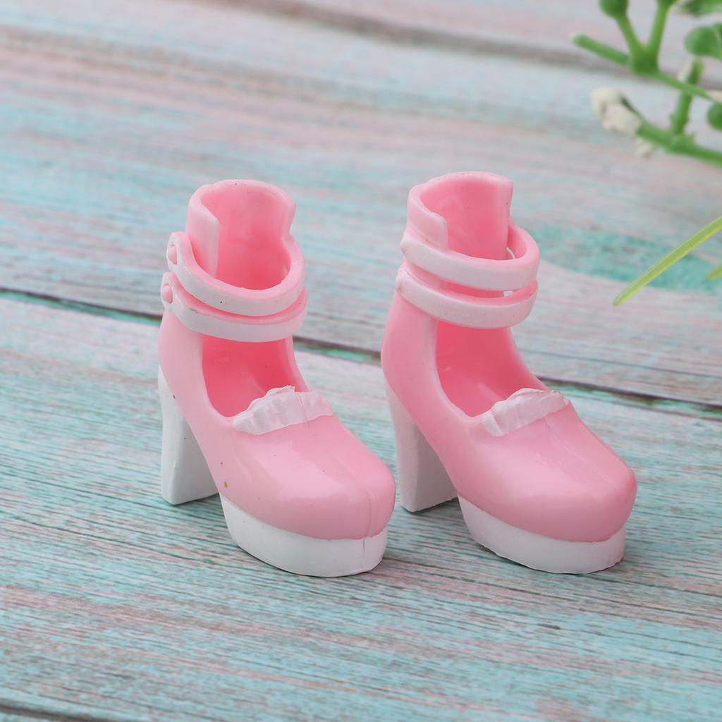 1/6 BJD Shoes Ankle Strap High Heels for Blythe Girl Clothes Accessory Pink