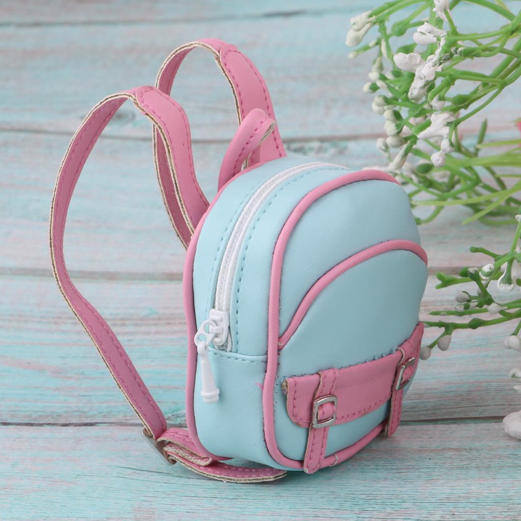 Doll Leather Zipper Backpack For 1/6 BJD Dolls Bag Accessories Blue