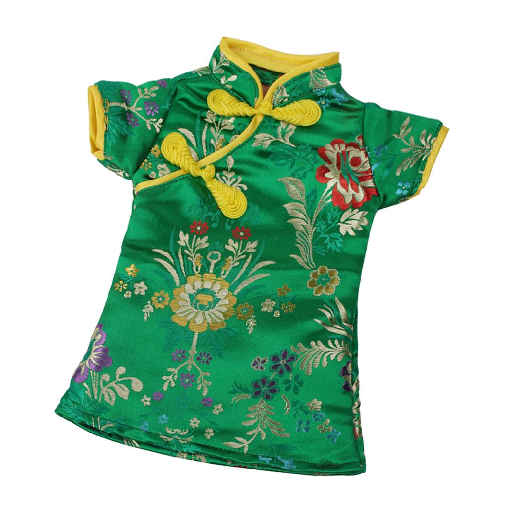 Doll Floral Traditional Chinese Cheongsam Dress For Doll Green