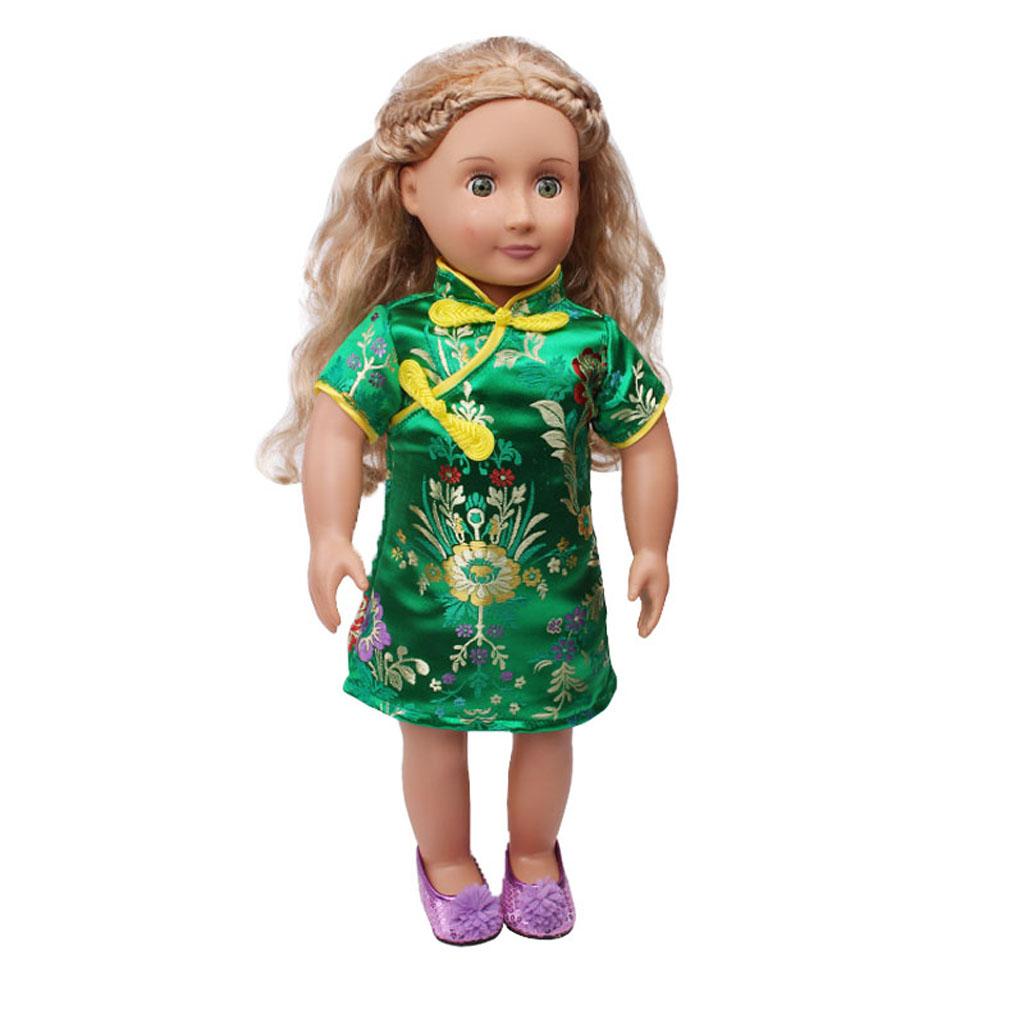 Doll Floral Traditional Chinese Cheongsam Dress For Doll Green