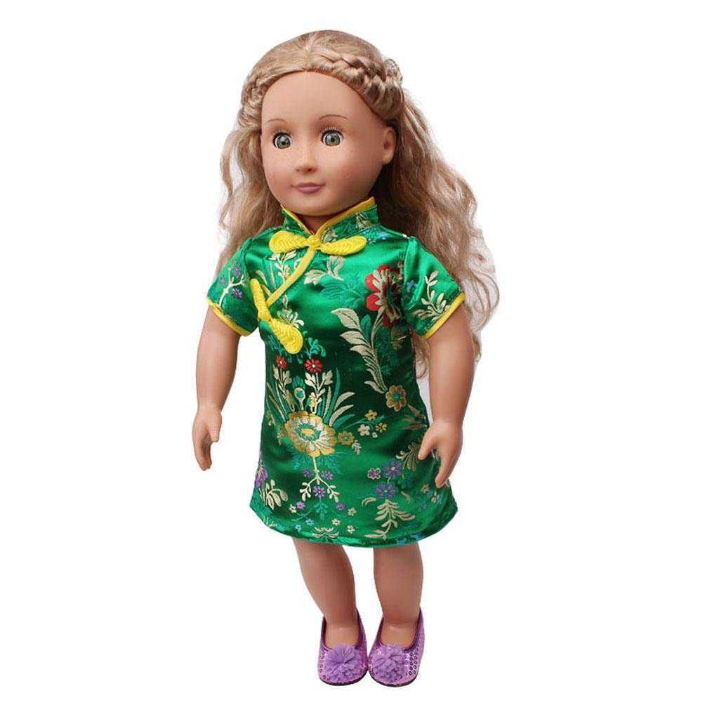 Doll Floral Traditional Chinese Cheongsam Dress For Doll Green