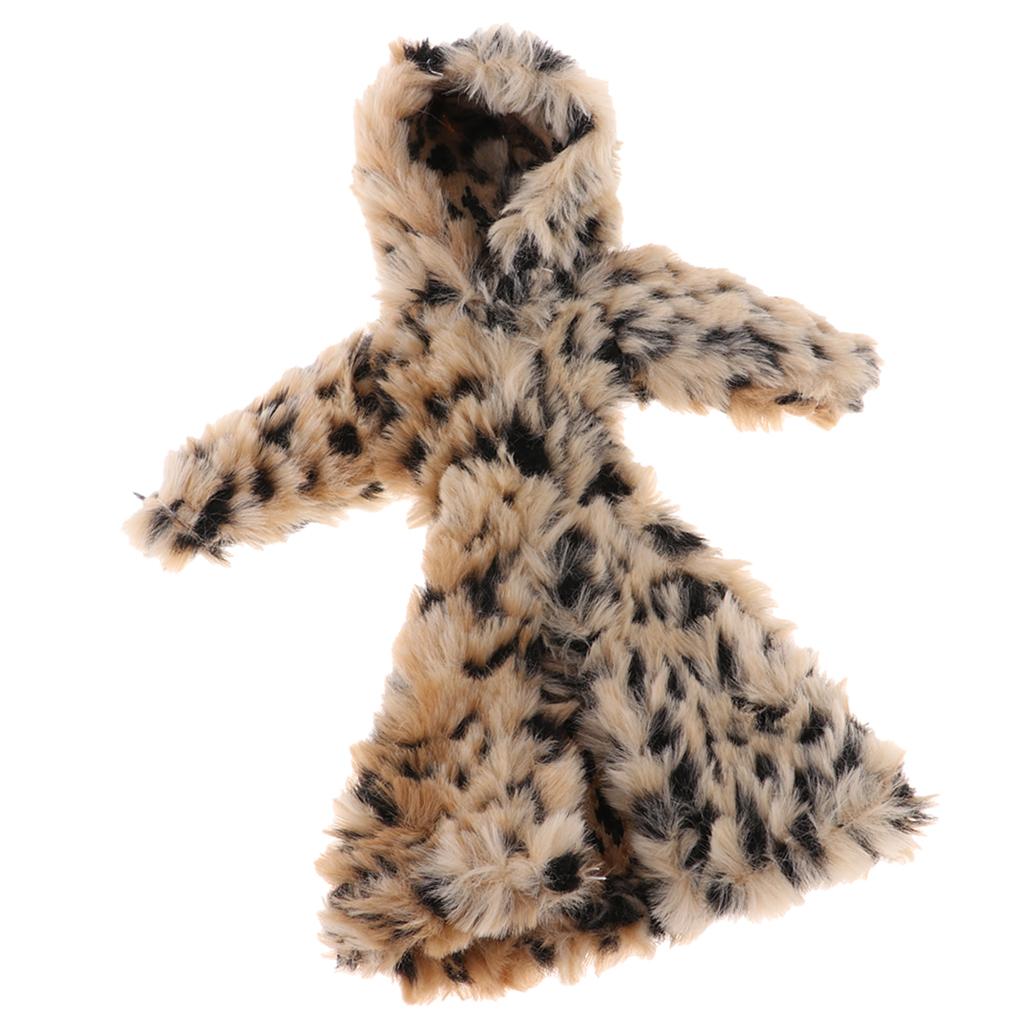 Dolls Winter Fur Hooded Coat Beige Leopard 1/6 Doll Fashion Clothes