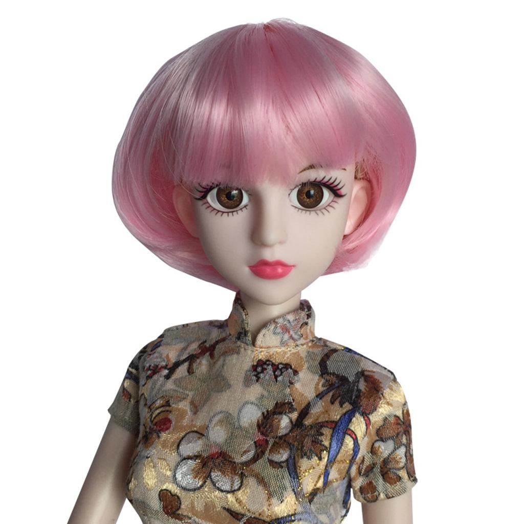 Lovely Short Straight Hair Bob Wig for 1/4 BJD Doll DIY Making Accs Pink