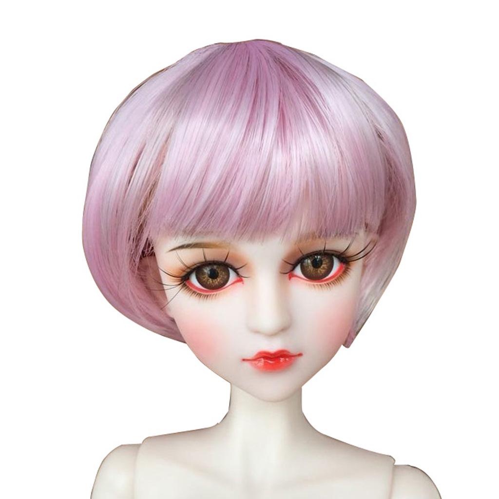 Lovely Short Straight Hair Bob Wig for 1/4 BJD Doll DIY Making Accs Pink