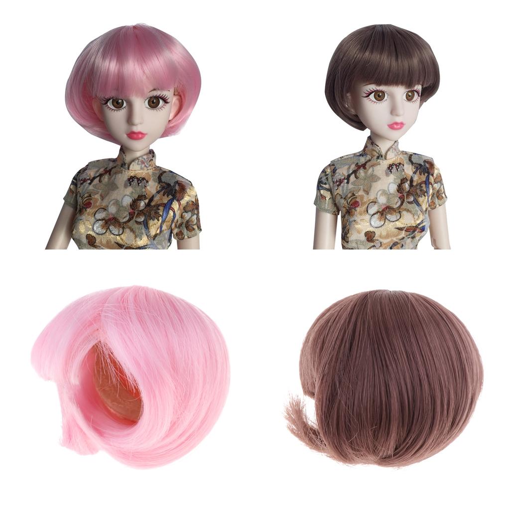 Lovely Short Straight Hair Bob Wig for 1/4 BJD Doll DIY Making Accs Pink