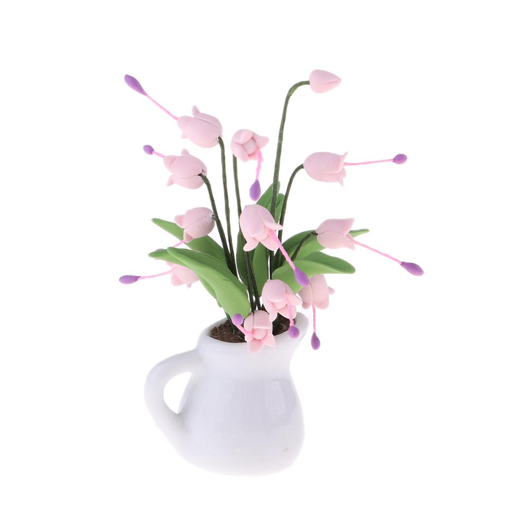 Ceramic Vase with Campanula Model for 1/12 Dollhouse Miniature Pink