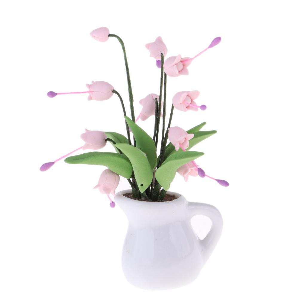 Ceramic Vase with Campanula Model for 1/12 Dollhouse Miniature Pink