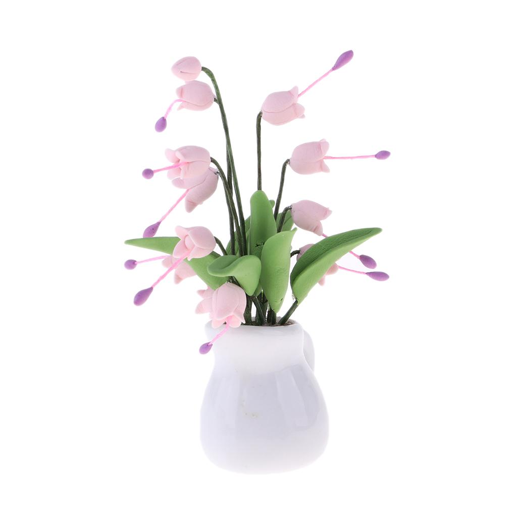 Ceramic Vase with Campanula Model for 1/12 Dollhouse Miniature Pink
