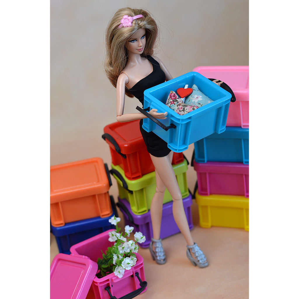 1/6 Candy Color Storage Case for 1/6 Dolls House Furniture Accs Black+Blue