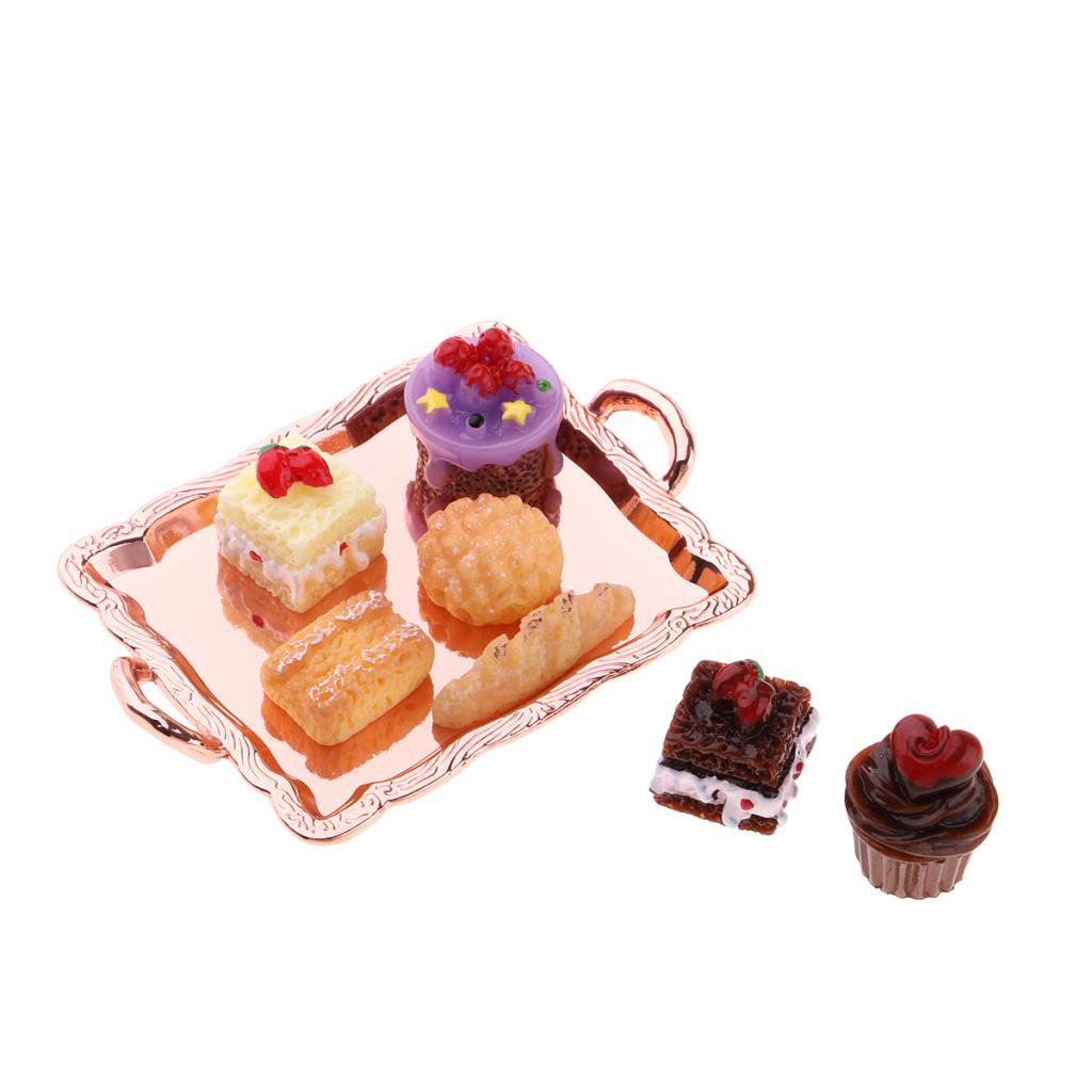 1 Set 1:12 Dollhouse Mini Food Cake Plate Kids Toy for Kitchen Ornament Rose Golden