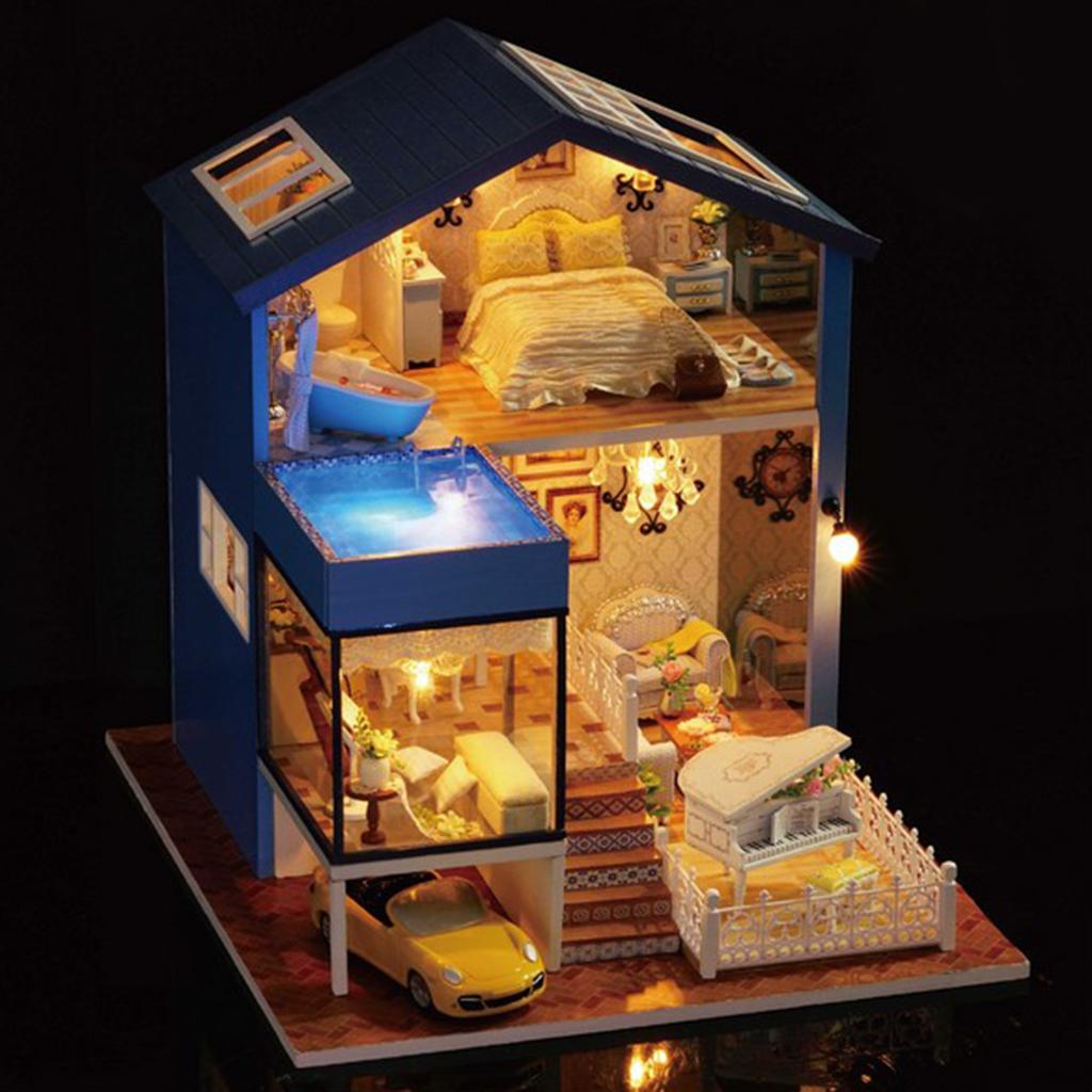 1/24 DIY Miniature Seattle Dollhouse Kits with Furniture Model Kids Gift