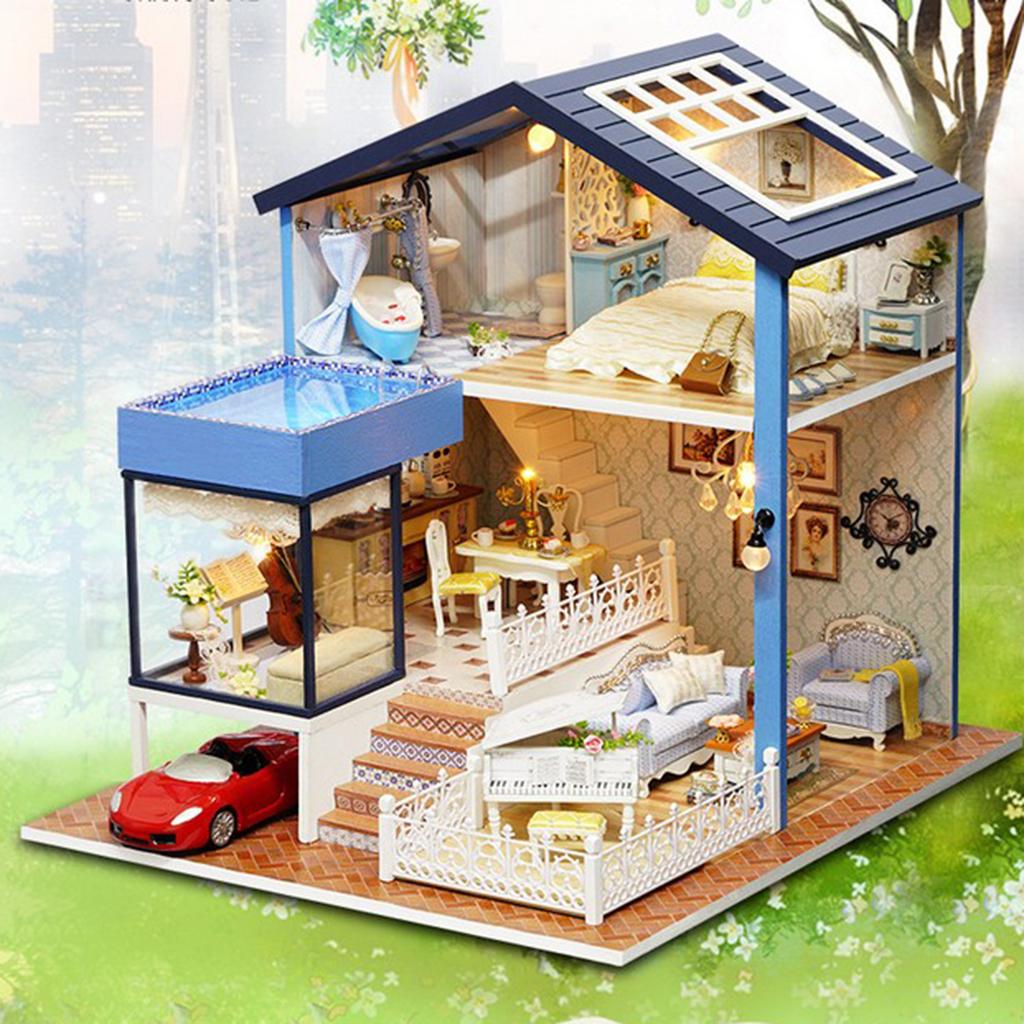 1/24 DIY Miniature Seattle Dollhouse Kits with Furniture Model Kids Gift