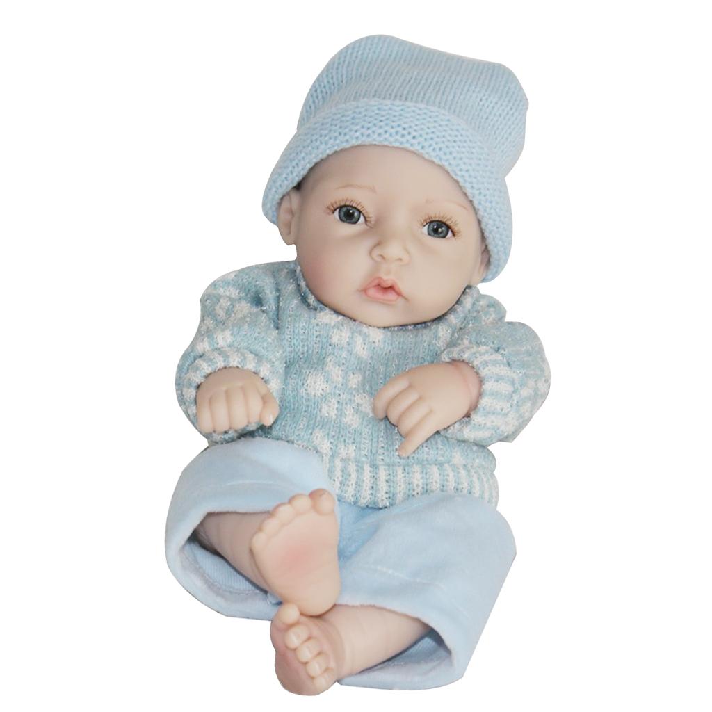28cm Lifelike Vinyl Reborn Dolls Newborn Babies Doll Costume Alive Boy Blue