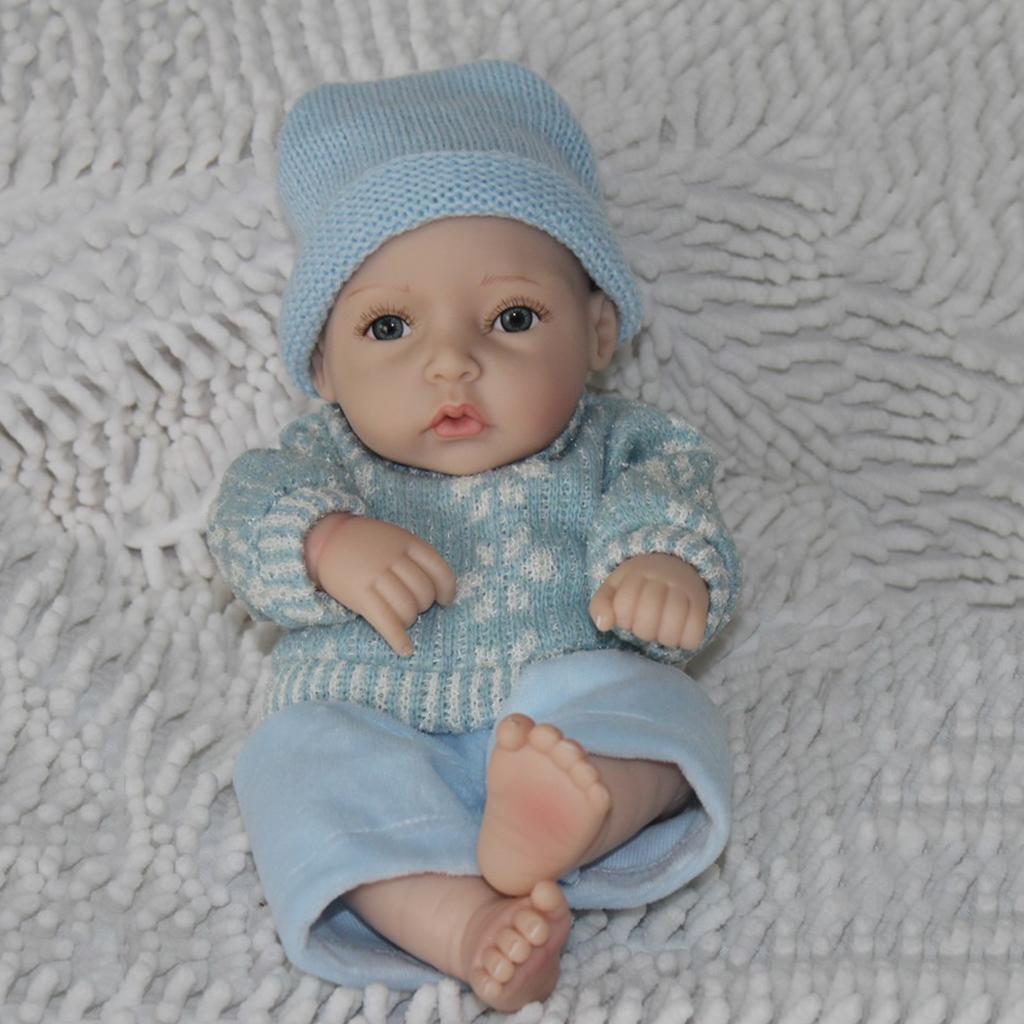 28cm Lifelike Vinyl Reborn Dolls Newborn Babies Doll Costume Alive Boy Blue
