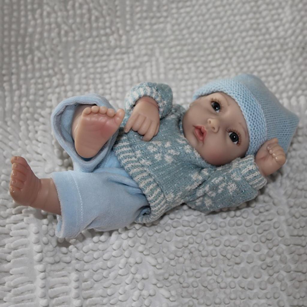 28cm Lifelike Vinyl Reborn Dolls Newborn Babies Doll Costume Alive Boy Blue