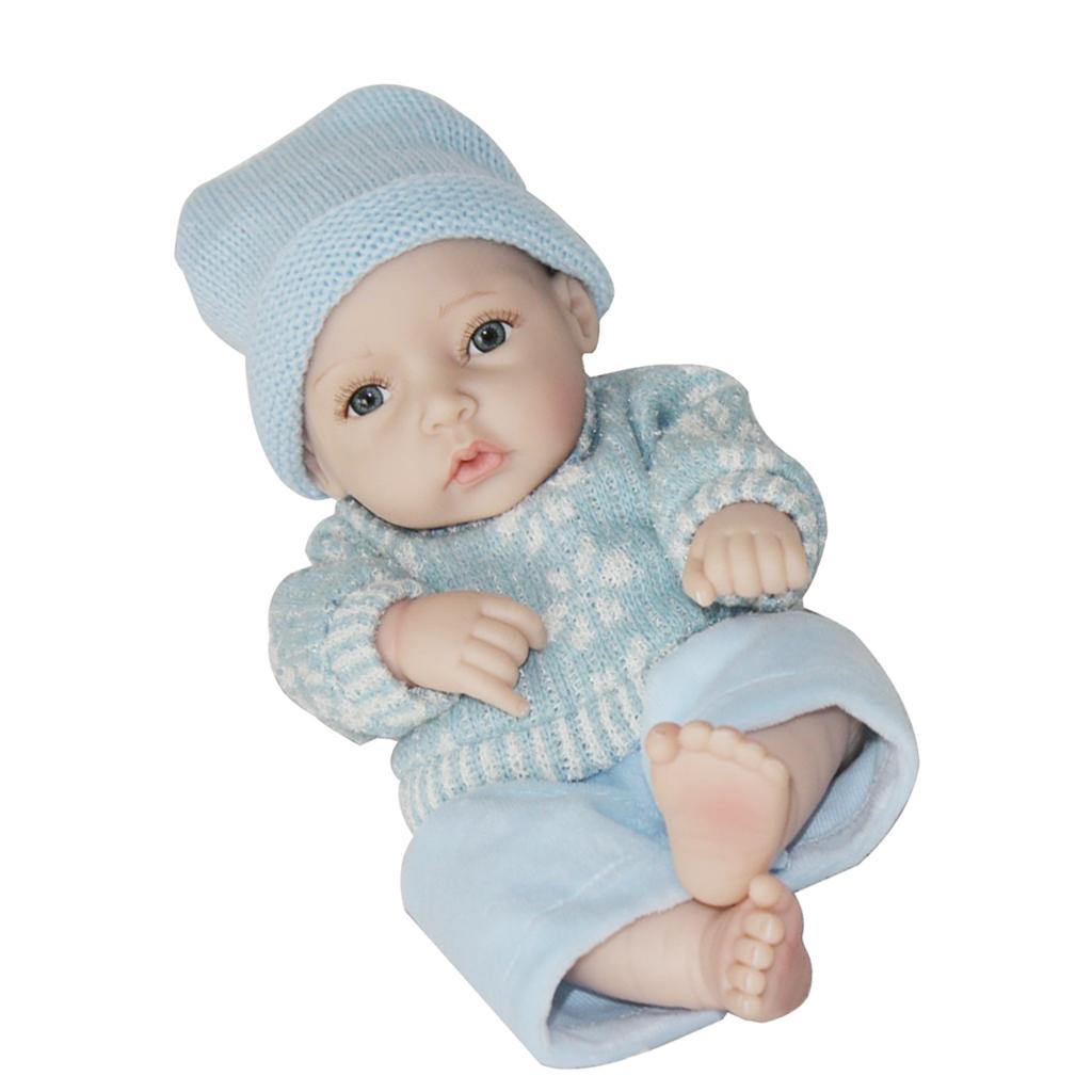 28cm Lifelike Vinyl Reborn Dolls Newborn Babies Doll Costume Alive Boy Blue