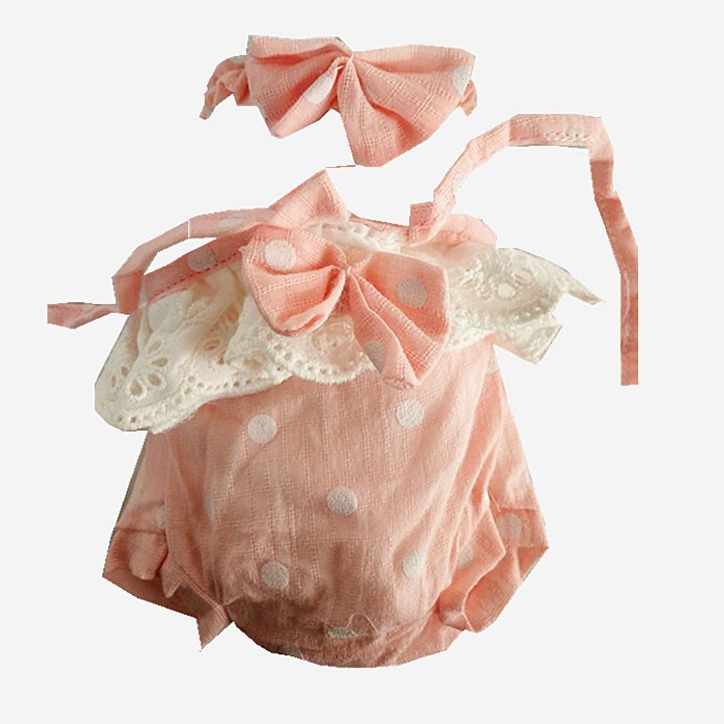 Printed Princess Dress Rompers Headband For Newborn Baby Girl Doll Clothing