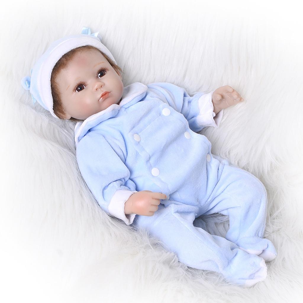 43cm 17inch Reborn Baby Vinyl Doll Realistic Newborn Doll in Blue Outfits