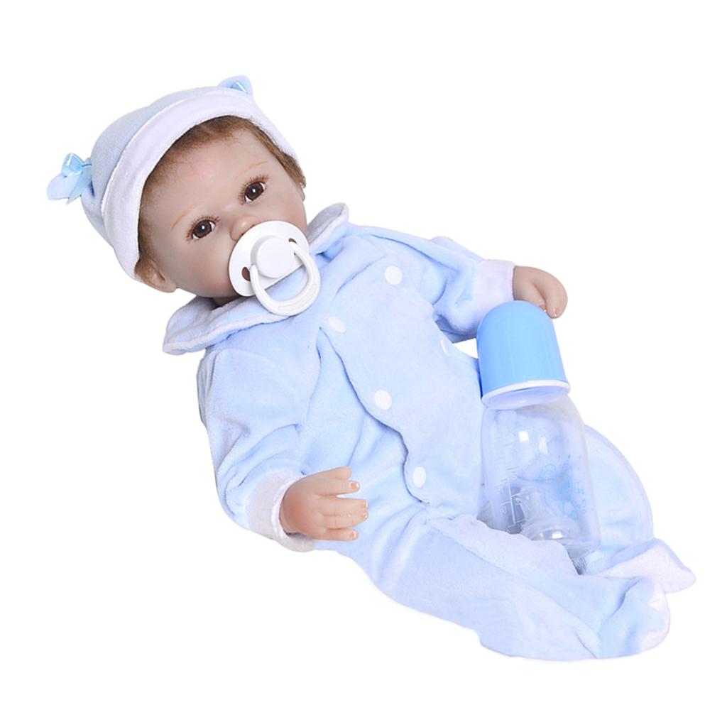 43cm 17inch Reborn Baby Vinyl Doll Realistic Newborn Doll in Blue Outfits