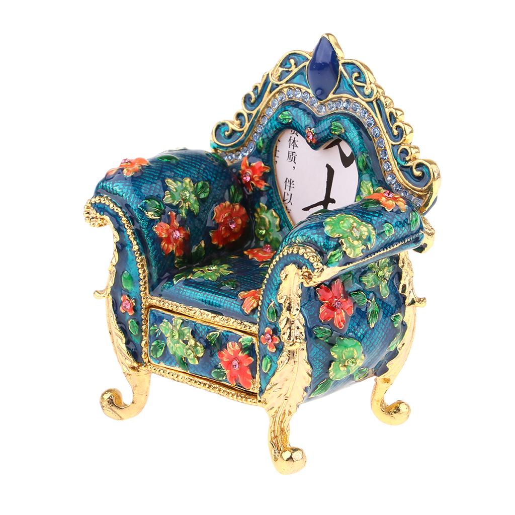 1:6 Scale Dollhouse Miniature Armchair Vintage Sofa Jewelry Box Blue