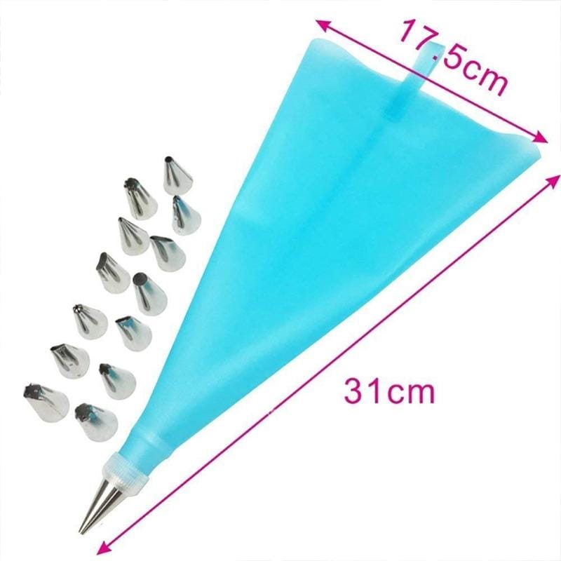 2 Sets Reusable Silicone Pastry Bag Cake Decorating Tools with 16 Nozzles Tips (Blue)
