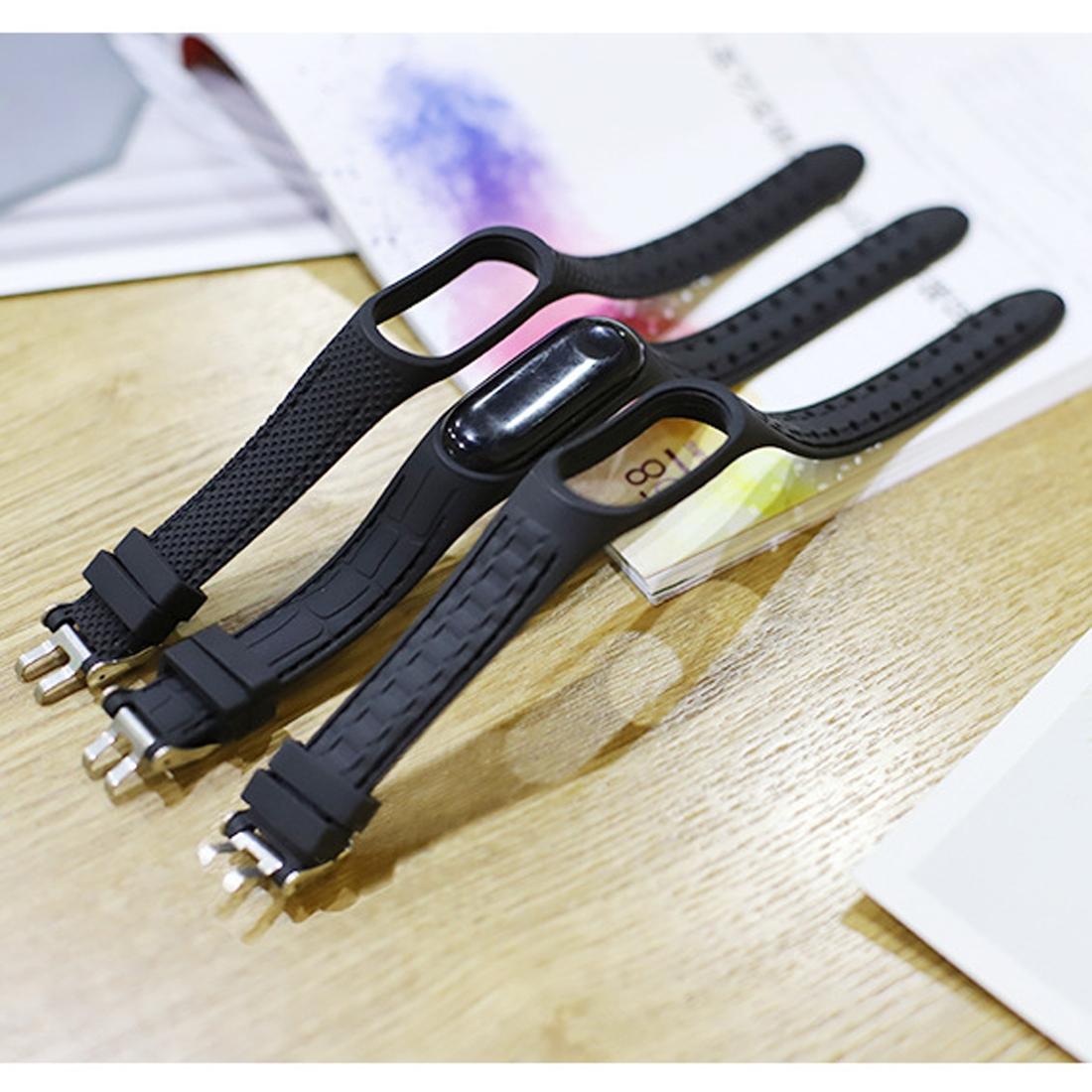 For Xiaomi Mi Band 4 / 3 Silicone Two-color Thread Replacement Strap Watchband, Style:Single Bead Texture (Black)