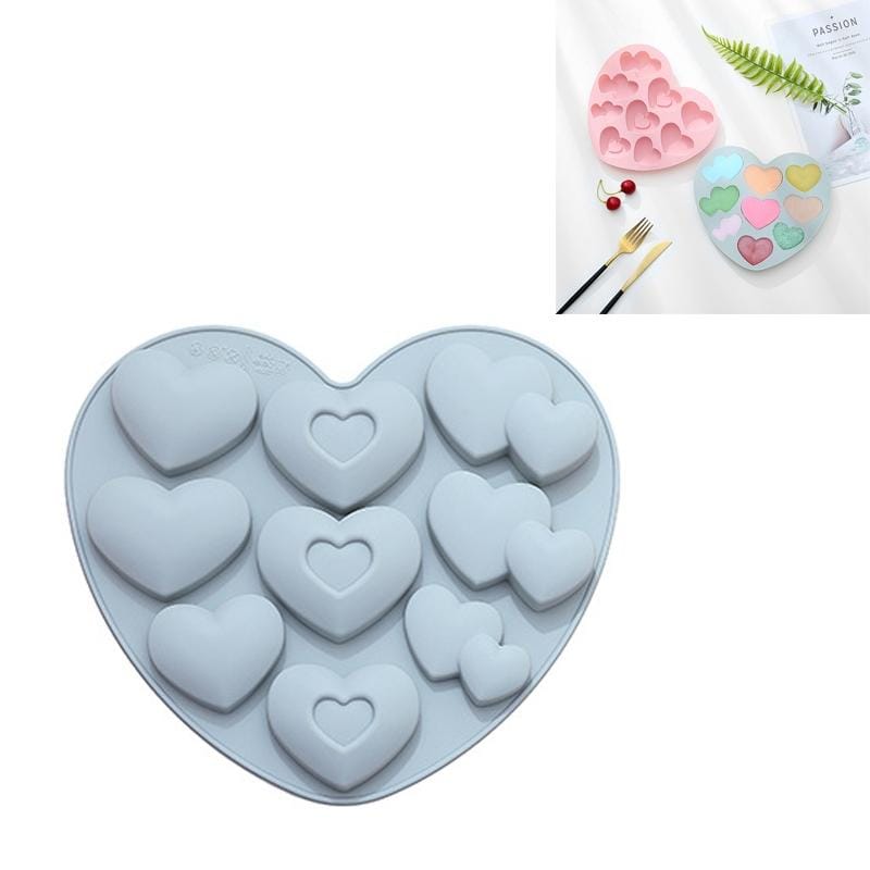 6 PCS Home Heart Shaped Jelly  Ice Cream Molds Love Heart Pancake Pudding Cake Cartoon Silicone Molds (Blue)