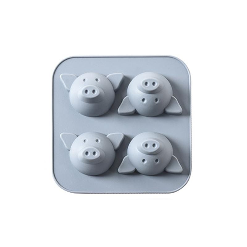 6 PCS Cute Pig Silicone Cake Mold Rice Cake Chocolate Ice Cube Handmade Soap Mold (Grey blue)
