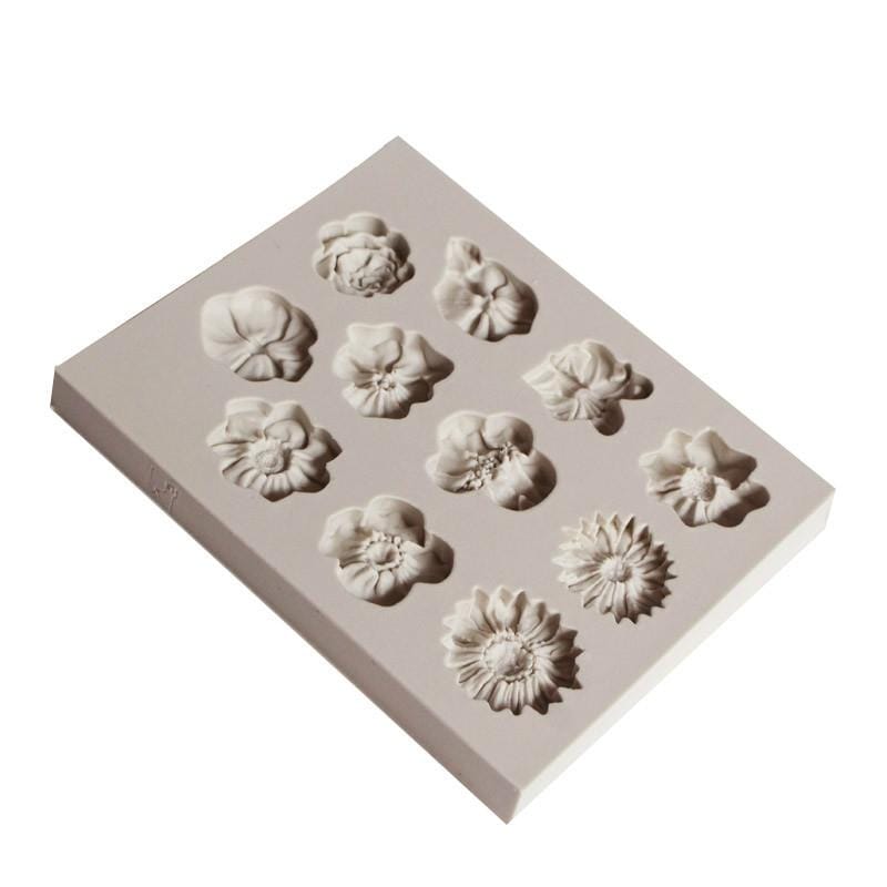 2 PCS Fondant Cake Silicone Mold Chocolate Mold DIY Trumpet Flower Sun Flower Baking Decoration (Gray)