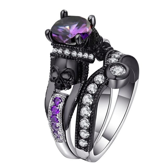 2 PCS Skull Ring Punk Style Fashion Jewelry, Ring Size:11 (Purple Plus Purple CC-B)