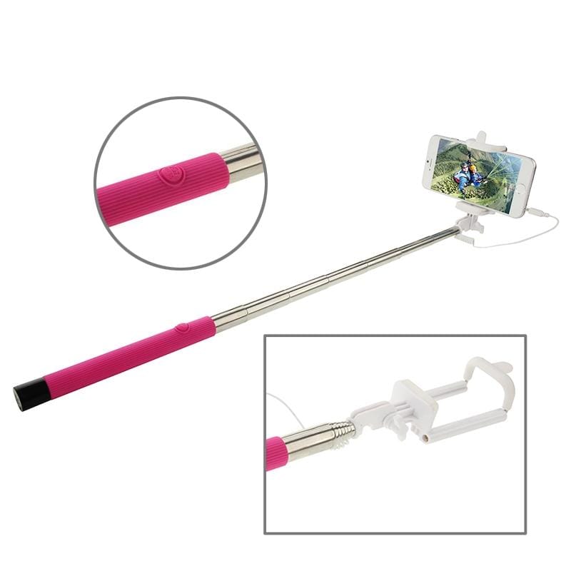 ITC-ZP02B Multifunction Wire Controlled Selfie Stick Monopod Extendable Handheld Holder for IOS & Android Phone, Max Length: 104cm (Magenta)