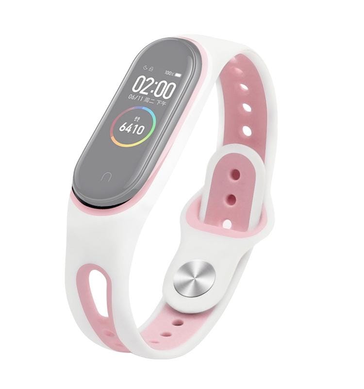 For Xiaomi Mi Band 4 Two-color U Shape Silicone Replacement Strap Watchband (White Pink)