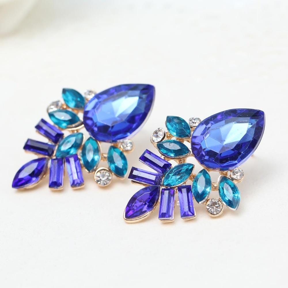 Fashion Jewelry Earrings Handmade Rhinestone Sweet Stud Crystal Dangle Earrings (Blue)