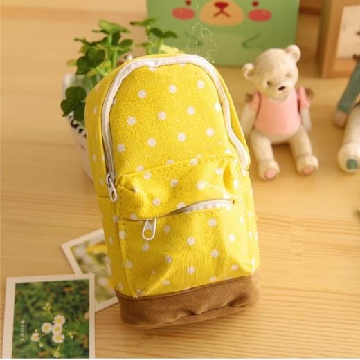 Multi-function Large Capacity Creative Canvas Backpack Dot Pencil Case (Yellow)